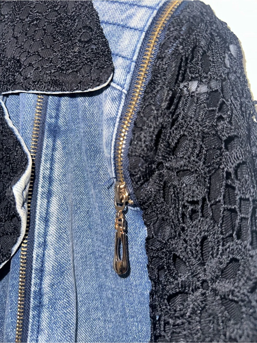 Adore Blue Denim Jacket with Black Lace Sleeves